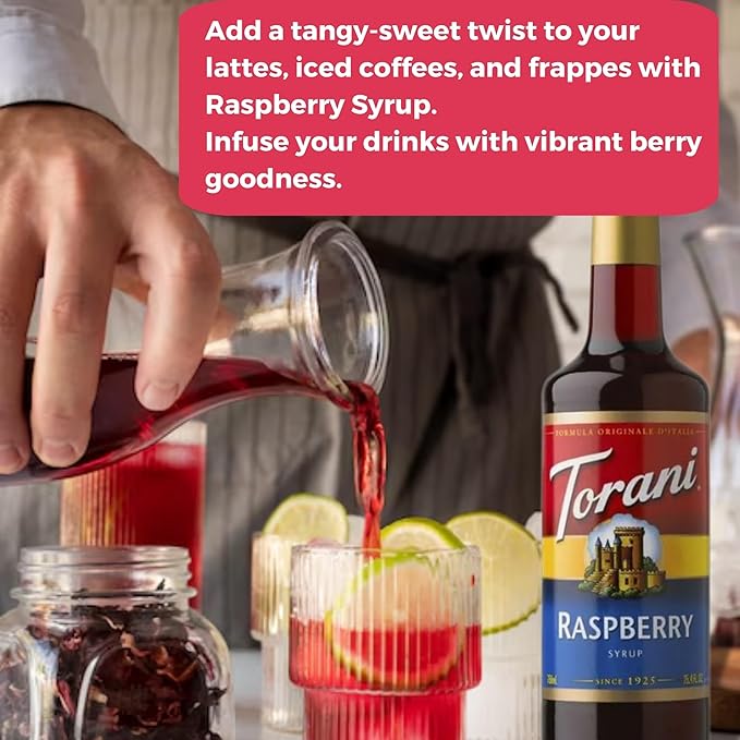 Jimoco® Syrup Pump Dispenser + Torani® Raspberry Syrup, 25.4 oz - Coffee Syrup Pump & Flavoring Bundle