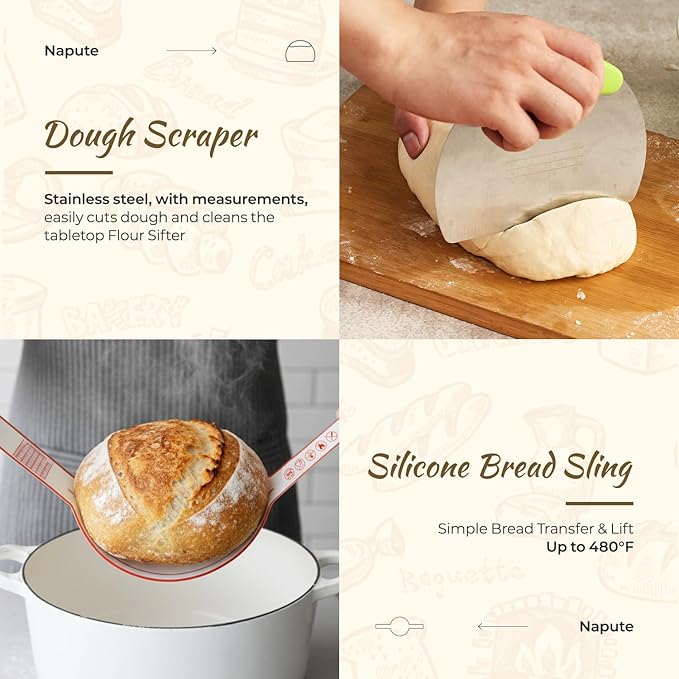 Silicone Sourdough Breads Baking Supplies, Sourdough Starter Kit, Banneton Bread Proofing Basket Set with 9" Round & 10" val, Artisan Bread Baking Tools, Silicone Bread Sling