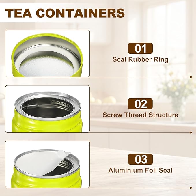 uxcell 2Pcs Round Tea Canisters, 3" x 3" Airtight Metal Tea Containers for Loose Tea, Coffee Beans, Spices - Durable, Compact, and Stylish Storage Tea Tin (Green)
