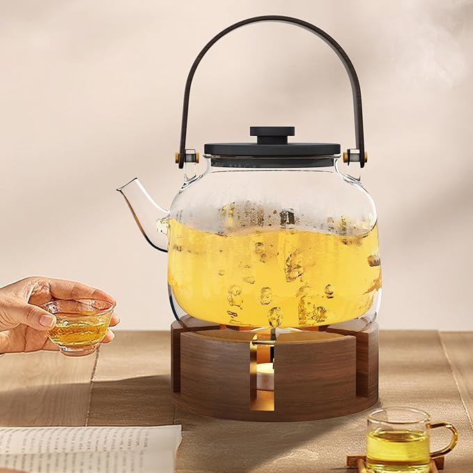 Teapot and Food Warmer - Portable Food Warmer for Camping and Traveling - Buffet Server and Warmer - Candle Food and Teapot Warmer - Acacia, 6.25" (Pattern 1)