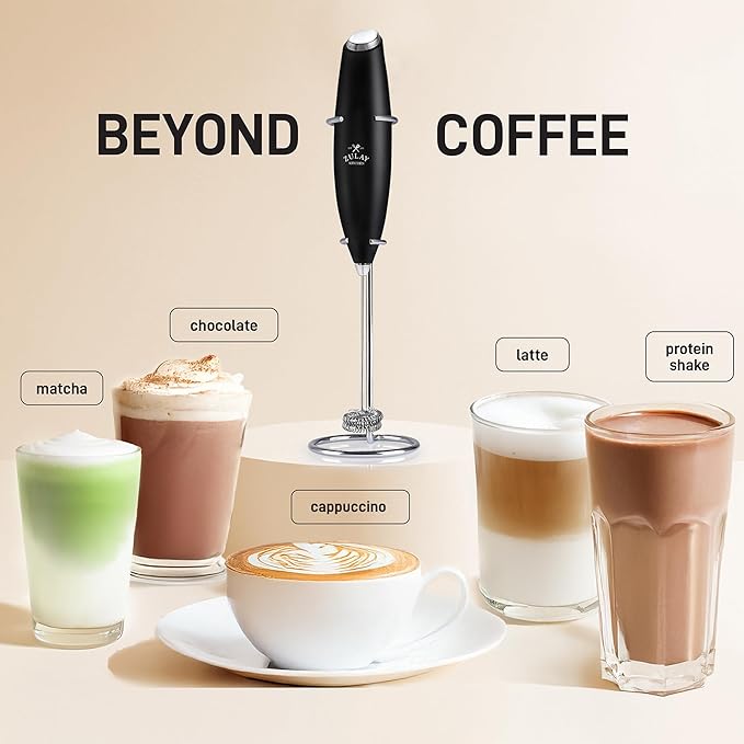 Zulay Kitchen Double Whisk Milk Frother – Handheld Foam Maker for Coffee, Lattes, Matcha, Hot Chocolate & Cappuccinos – Whip Creamy Froth in Seconds, Portable & Easy to Use -