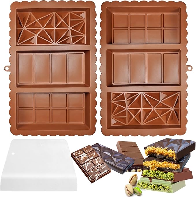 Chocolate Bar Mold - Food Grade Silicone Chocolate Molds, Non-Stick & Easy to Release Deep Mold for Dubai Pistachio Chocolates, Candy, Snacks, Desserts, Resin Art, Dishwasher Safe (2)