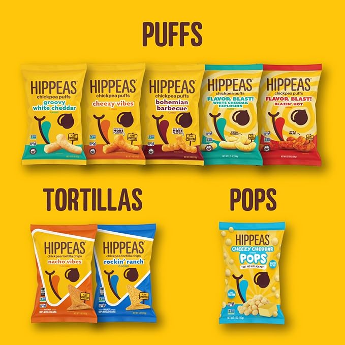 Hippeas Chickpea Puffs, Cheeze Variety Pack: Vegan White Cheddar, Nacho Vibes, 0.8 Ounce (Pack of 18), 3g Protein, 2g Fiber, Vegan, Gluten-Free, Crunchy, Plant Protein Snacks
