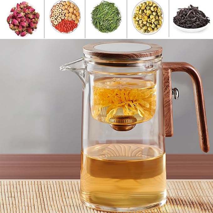 Enchanti Tea Pot, Witchcraft Magic Glass Teapot with Infuser Strainer and Lid for Loose Leaf Tea Herbal, Magnetic Water Separation Tea Maker Kettle Clear Enchantipot (600ml)