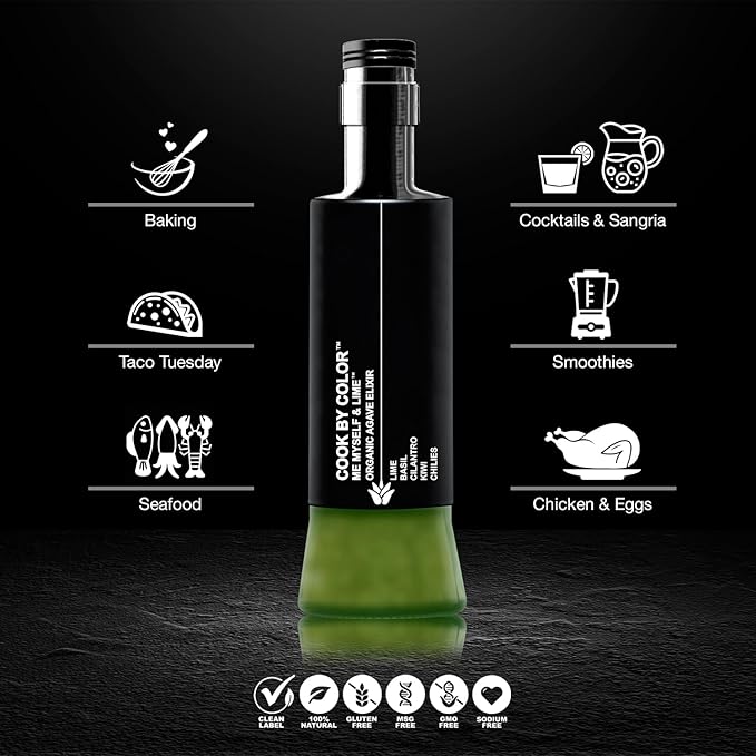 Cook by Color: Me, Myself & Lime, Flavored Organic Agave Syrup Liquid Sweetener, Light Agave Nectar for Cocktails, Teas, Coffee, Smoothies & Cooking, Vegan, Low Carb, 350 ml Bottle, 11.8 fl oz