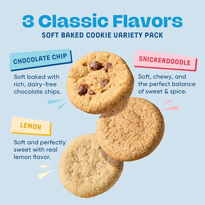 Gluten Free Partake Soft Baked Cookies Variety Pack (Chocolate Chip, Snickerdoodle, Lemon) - Vegan - Free From the Top 9 Allergens Including Dairy, Wheat, Soy, Eggs, & Peanuts - Non GMO - Safe School & Office Snack (4 Pack, 5.5oz Boxes)
