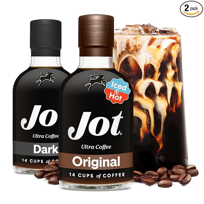 Jot Coffee Concentrate (Original/Dark) High Caffeine Cold Brew Coffee Concentrate Liquid for Iced Coffees, Instant Espresso, Hot or Cold Instant Coffees - Makes 14 Cups, 150mg Caffeine/Tbsp, No Sugar