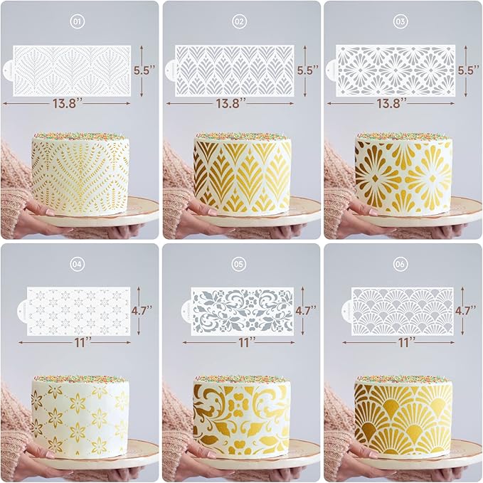 6PCS Cake Stencils Decorating Buttercream, for Cake Decorating, Floral Hollow Lace & Templates for Wedding & Birthday Decor (Style B)