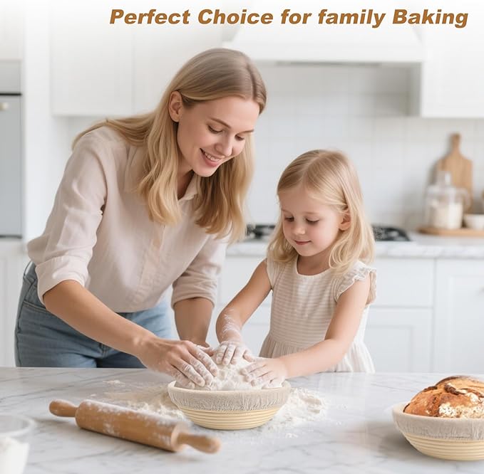 Banneton Bread Proofing Basket Set of 4PCS 9 Inch Round Sourdough Dough Proofing Bowls for Sour Dough Bread Baking Supplies, Proofing Basket or Home Sourdough Bakers Baking