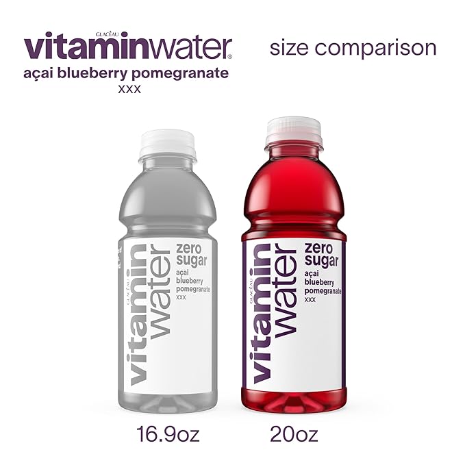 vitaminwater XXX Acai-Blueberry-Pomegranate Zero Sugar, Flavored Water Beverage, 20 fl oz Bottles, 12 Pack