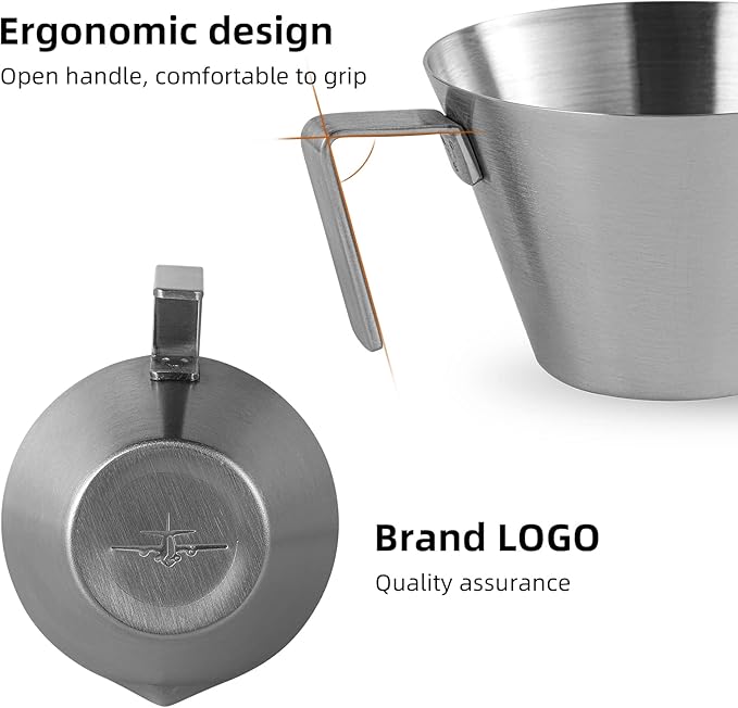MHW-3BOMBER Espresso Shot Cups with Handle Espresso Measuring Cup Dishwasher Safe 2 Pack Stainless Steel Pouring Cup for Tomato Sauce|Steak Sauce|Dessert|Beverage (Matte Glossy) G6196-OS