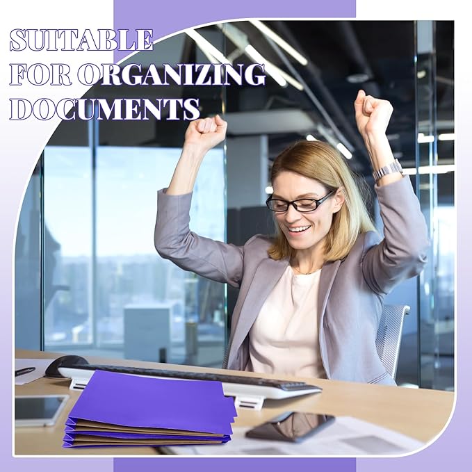 12 Pcs Classification Folders Letter Size, Back to School Supply for Teacher, Student, 2 Pocket Dividers Pressboard File Folder Bulk with 2 Fasteners, 2 in Expanding File Organizer (Purple)