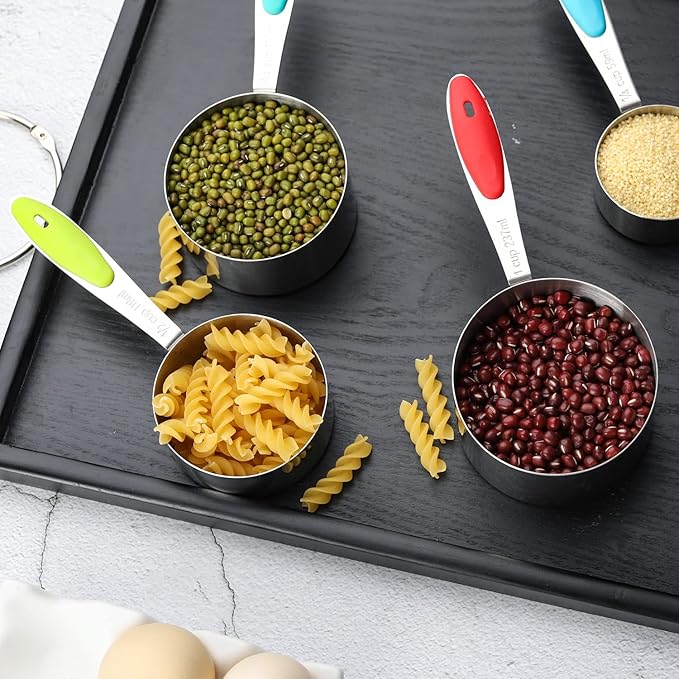Measuring Cups Set of 8 Stainless Steel Stackable Nesting Measuring Cups for Dry and Liquid Ingredients