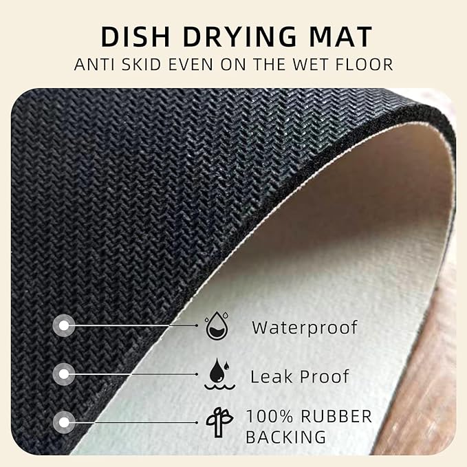 Dish Drying Mat Absorbent Coffee Mat Rubber Backed Soft Silicone Kitchen Counter Mats for Home Kitchen Bathroom Coffee Bar (Tulip, 16 x 24 Inches)