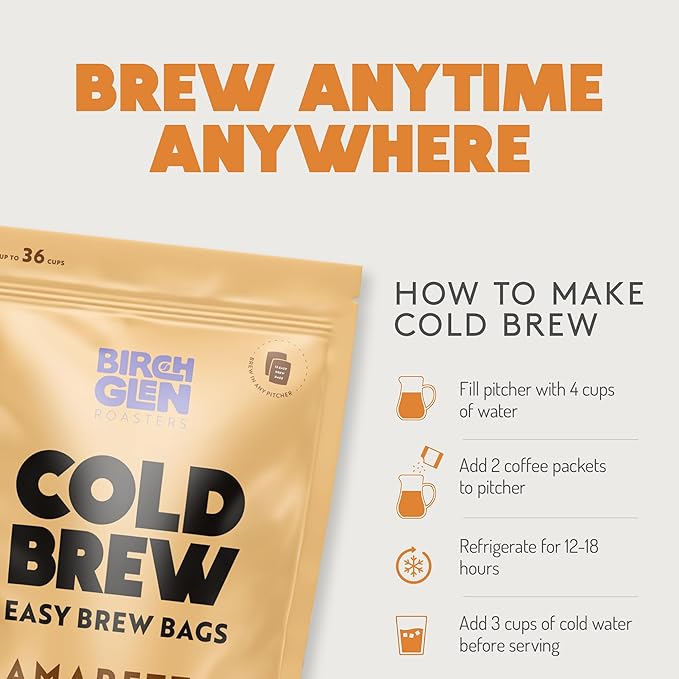 Birch Glen Roasters Cold Brew Coffee Bags - 12 Pack of Coarse Ground Coffee Filter Pitcher Packs for Easy Brewing - 100% Arabica - Yields 6 Pitchers - Irish Cream Flavor