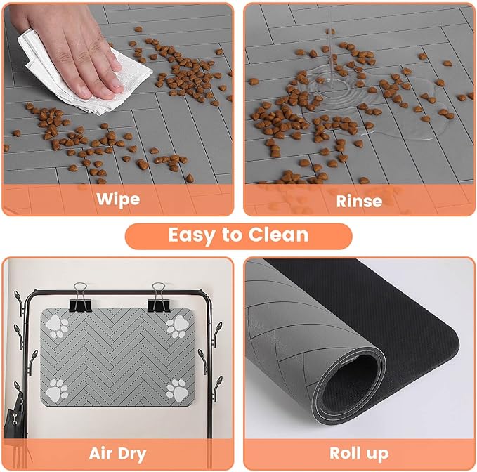 Pet Feeding Mat-Absorbent Pet Placemat for Food and Water Bowl, with Waterproof Rubber Backing, Quick Dry Water Dispenser Mat for Dog and Cat (16"x24", Striped Light Gray)