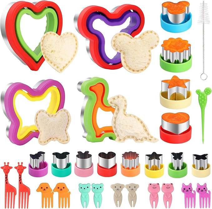 30 Pcs Sandwich Cutter and Sealer Set, Sandwich Cutters for Kids Lunch, Decruster Sandwich Maker,Vegetable Cutter Shapes,Bread Cookie Cutters for Kids Lunchbox and Bento Box