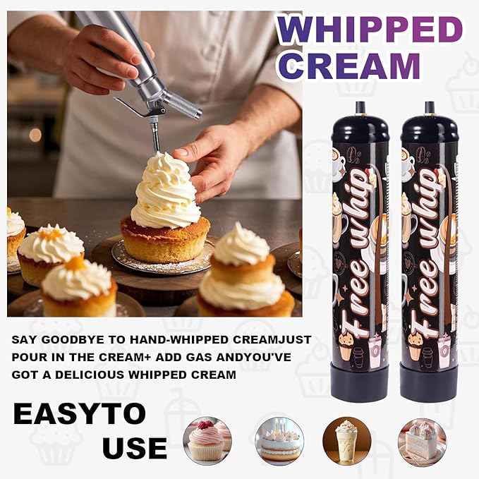 1.1L Whipped Cream Charger 640g Tank, Cartridges for Desserts & Cocktails, Fits with Any Standard Dispensers (6 Pack)