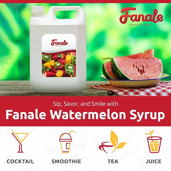 Fanale Premium Flavoring Concentrated Syrup for Bubble Tea 11 lb | Watermelon Flavor Syrup | for Boba Tea, Smoothies, Slushes, Desserts | 11lb | Pack of 4 | SRP130-CS