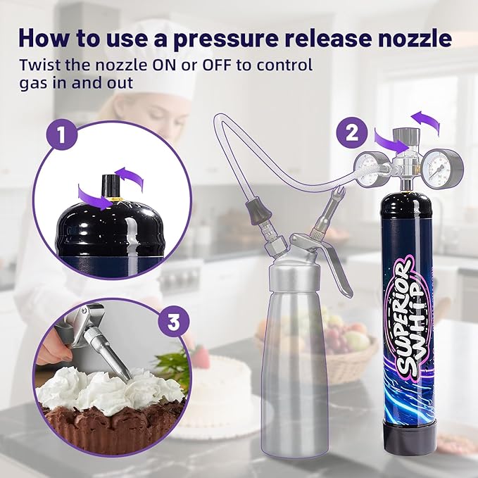 Whipped Cream Charger 740g, Whip Cream Charger Cartridges Whip Cream Charger Cylinder Food Grade Original Flavor (Nozzle Included) 3-Pack