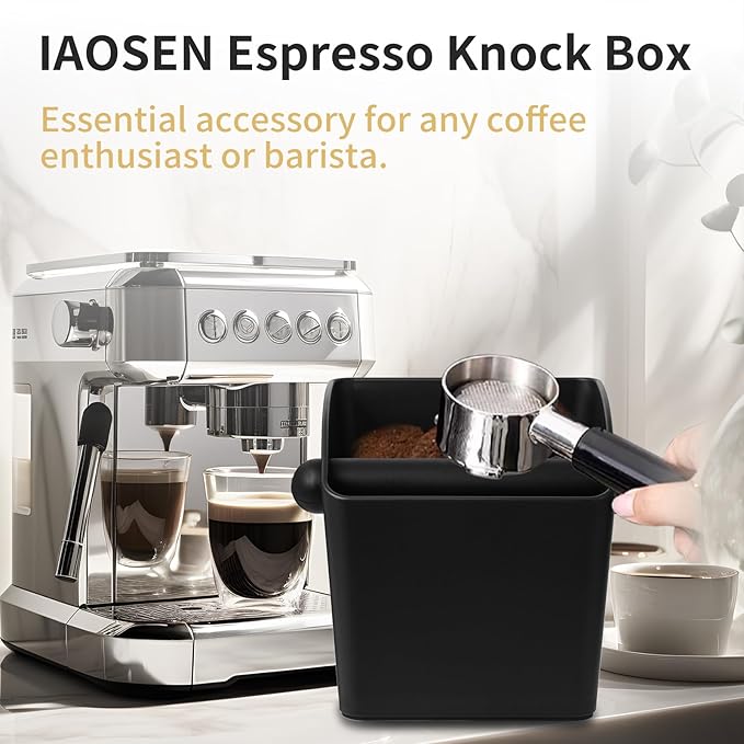 Large Square Knock Box Shock-absorbent Knock Box Espresso with Removable Knock Bar and Non-Slip Base Espresso Accessories for Home/Office (Large Black Knock Box)