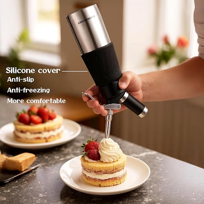 Whipped Cream Dispenser,Stainless Steel Bottle With Aluminum Head,1-Pint/500mL,Whip Cream Maker Canister with 3 Decorating Nozzles & Cleaning Brush - Need To Use N2O Chargers (Not Included) (500ml)