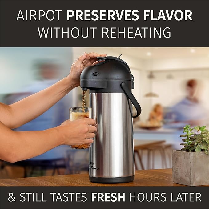 Cresimo Coffee Carafe with Pump - 102oz / 3L Airpot 12 Hours Large Hot Water Carafe, Cocoa Dispenser for Parties - Tea Flask, Insulated Stainless Steel Air Pots for Hot Beverage Dispenser -Coffee Pump