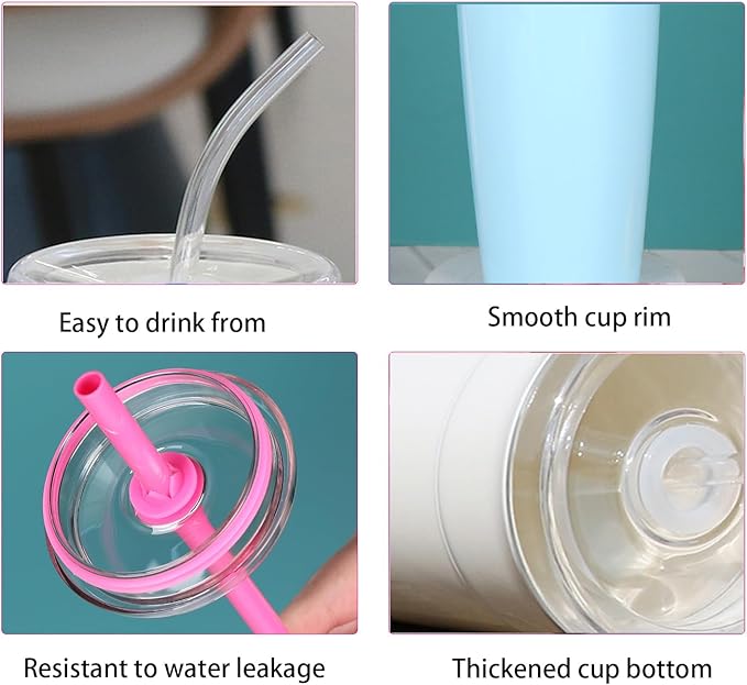 Clear Tumbler Cup, 16 oz Plastic Iced Coffee Cup with Lid and Straw, 6 Pack, Reusable and Dishwasher Safe, for Gatherings and Outdoor Adventures (6, Pink, White)