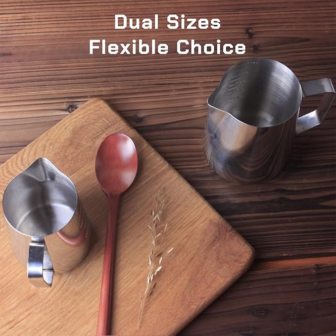 Milk Frothing Pitcher Steaming Pitchers Stainless Steel Milk/Coffee/Latte/Cappuccino Steam Pitchers Milk Jug Cup (350ml/12oz Set)