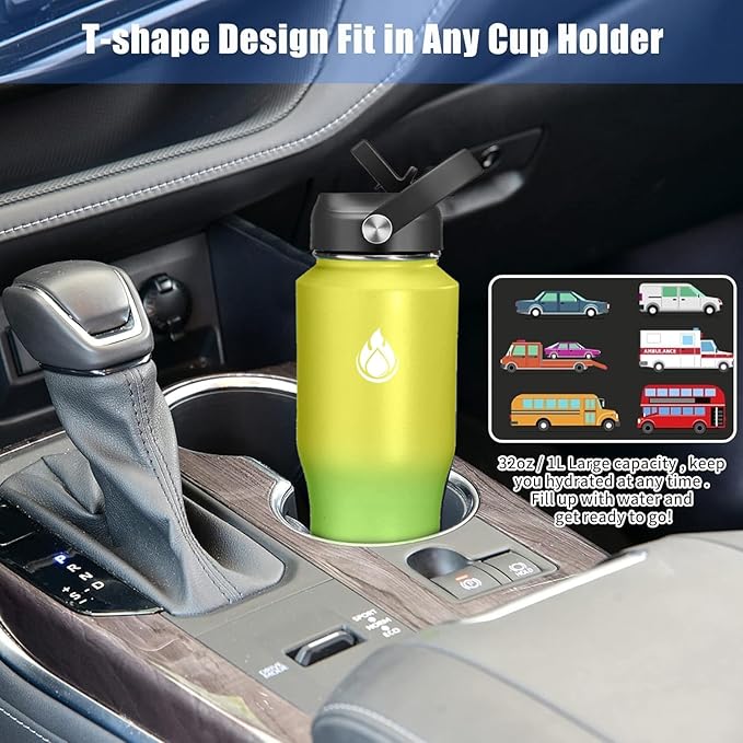 SENDESTAR 32oz Water Bottle Wide Mouth Stainless Steel Vacuum Insulated Double Wall with 2 Straw Lids Fit in Any Car Cup Holder