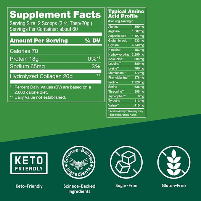 Bulletproof Unflavored Collagen Peptides Powder, 42.3 Ounces, Grass-Fed Collagen Protein and Amino Acids for Skin, Bones and Joints, Packaging May Vary