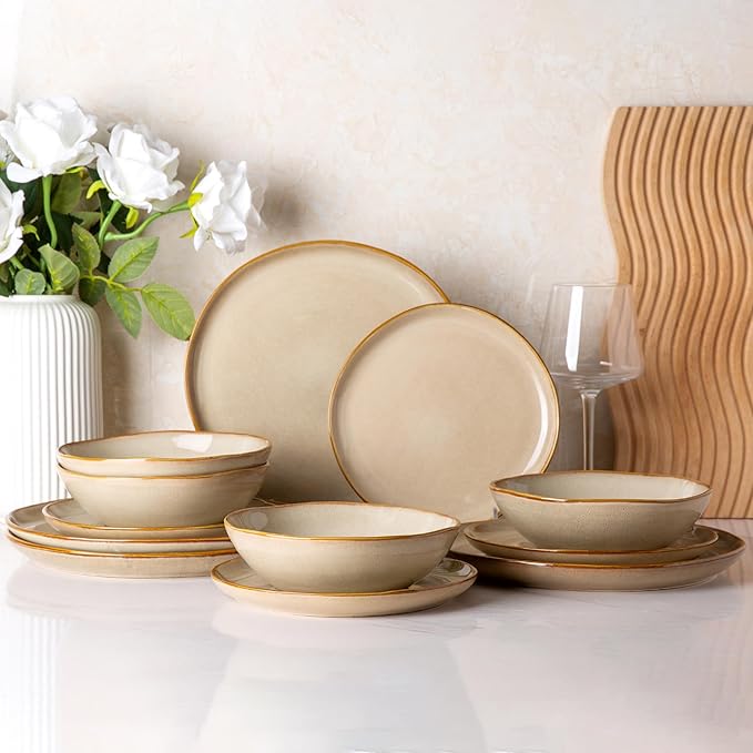 AmorArc Ceramic Dinner Plates Set of 6, 10.5 Inch Handmade Reactive Glaze Stoneware Plates, Large Rustic Shape Dinnerware Dish Set for Kitchen, Microwave & Dishwasher Safe, Scratch Resistant