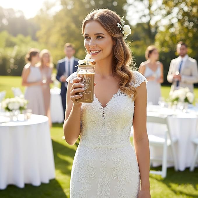 Bride To Be Glass Cup with Lid & Straw-Cute Aesthetic 16oz Iced Coffee Cup Smoothie Tumbler Gift for Engagement Bachelorette Bridal Shower Wedding