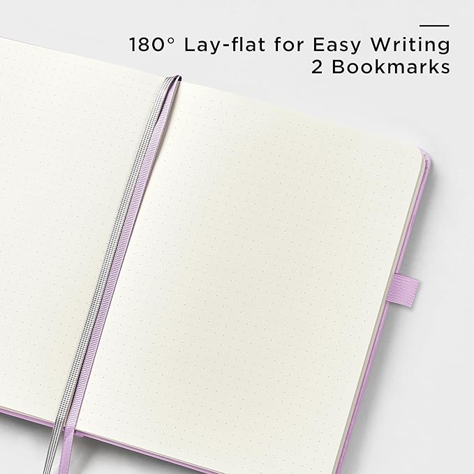 &And Per Se Dotted Journal Notebook, A5 Hardcover Leather Bullet Dotted Journal, 160 Pages 100 gsm Thick Dotted Paper，3 Sheets of Stickers Included - 5.7'' x 8'' (Light lavender)