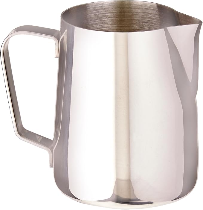 Rattleware 12 oz Macchiato Milk Frothing Pitcher Premium Stainless Steel Latte Art Pitcher with Drip Resistant Spout and Comfortable Handle for Home Cafe Barista Restaurant and Commercial Espresso Use