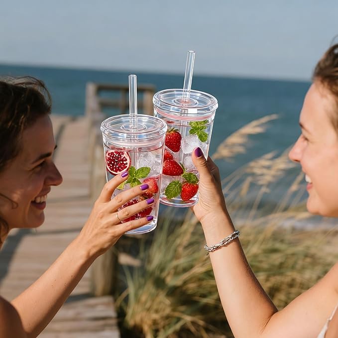 Clear Tumbler Cup, 16 oz Plastic Iced Coffee Cup with Lid and Straw, 6 Pack, Reusable and Dishwasher Safe, for Gatherings and Outdoor Adventures (6, Pure Transparency)