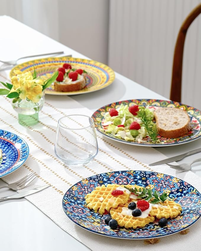 getstar Dinner Plates Set of 6, 10.5 Inch Ceramic Plates, Microwave, Oven and Dishwasher Safe, Colorful Bohemian Style Dishes for Kitchen