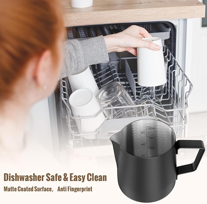 HULISEN 6.8oz/200ml Milk Pitcher, Stainless Steel Espresso Latte Steaming Frothing Pitcher, Coffee Milk Frother Maker, Pour Cup