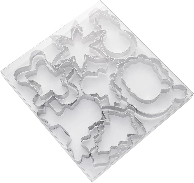 Large Christmas Cookie Cutters,4" Holiday Sturdy Molds thickened Stainless Steel with Recipe Instruction,Snowman, Christmas tree, elk, snowflake.