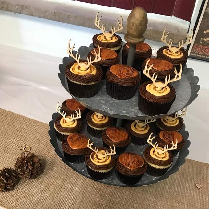 Deer Cupcake Toppers Wooden Baby Shower Woodland Antler Cake Picks Party Decorations Wedding Hunting Boho Rustic Country Birthday Party Supplies Set of 24