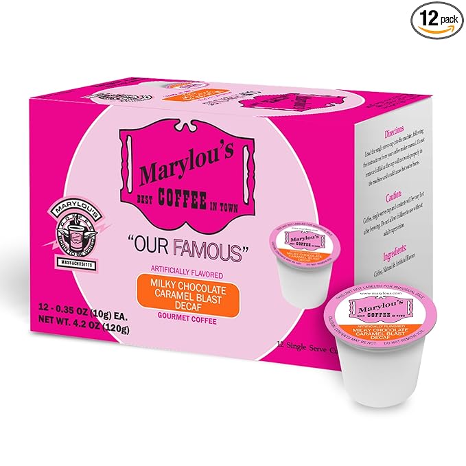 Marylou’s Coffee - Decaf Milky Chocolate Caramel Blast Flavored Coffee, Delicious Medium Roast Gourmet Coffee, 1 Count (12 Single Serve Cups)