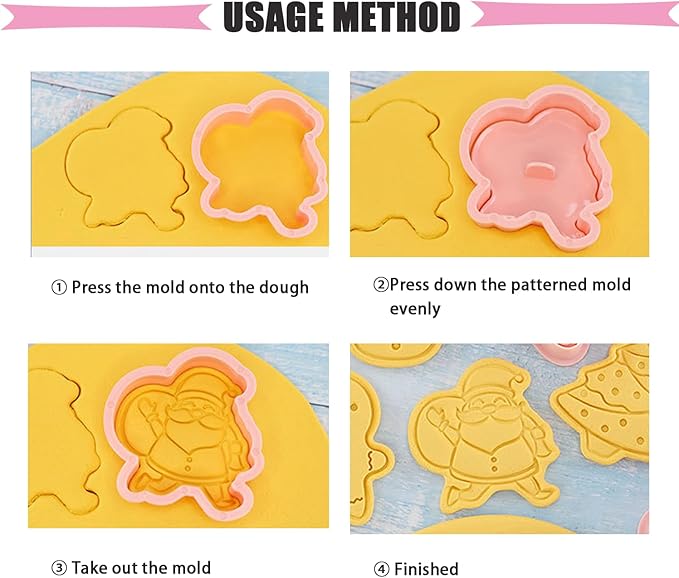 8Pcs Christmas Cookie Cutters, 3D Plastic Snowflake, Santa, Tree, Snowman Design Biscuit Mould and Cutters