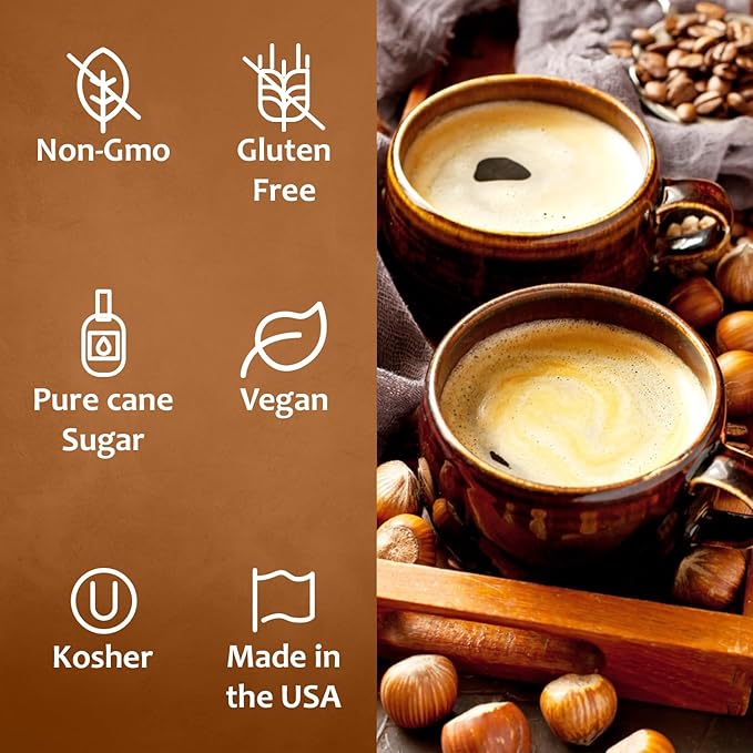 Syruvia Hazelnut Coffee Syrup - 12.7 fl oz Premium Coffee Flavoring Syrup - Kosher Coffee Syrups, Gluten Free, No Coloring, Perfect for Drinks, Soda, Shakes, Desserts, and More.