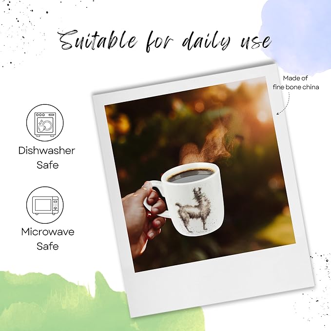 Royal Worcester Wrendale Designs 14 oz Mug, Because I'm Worth It with Llama Illustration - Floral Animal Mug for Cottagecore Kitchens - Microwave, Dishwasher, Freezer Safe Fine Bone China Drinkware