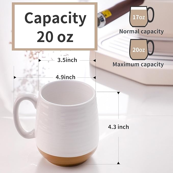 Hasense 20 oz Coffee Mugs, Large Mugs with Handle Set of 2, Stoneware Coffee Cups for Mom Dad Friend, Prefect for Latta, Tea, Coffee, Dishwasher and Microwave Safe, White & Black