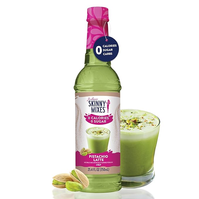Jordan's Skinny Syrups Sugar Free Coffee Syrup, Pistachio Flavor Drink Mix, Zero Calorie Flavoring for Chai Latte, Protein Shake, Food & More, Gluten Free, Keto Friendly, 25.4 Fl Oz, 1 Pack