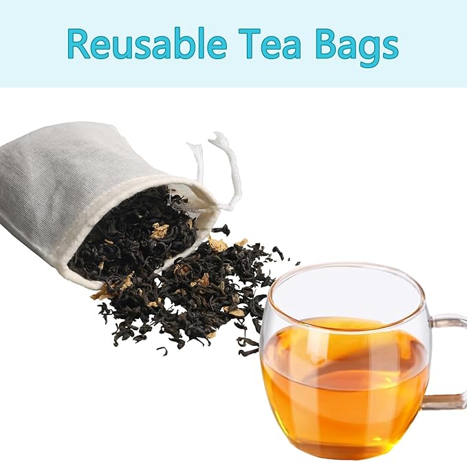 Eketirry Spice Bags, 20pcs Reusable Empty Tea Bags, Muslin Strainer Bags, Soup Bags for Cooking, Natural Cotton Fine Mesh Cheesecloth Bags for Cold Brew Coffee(7 x8Inch)