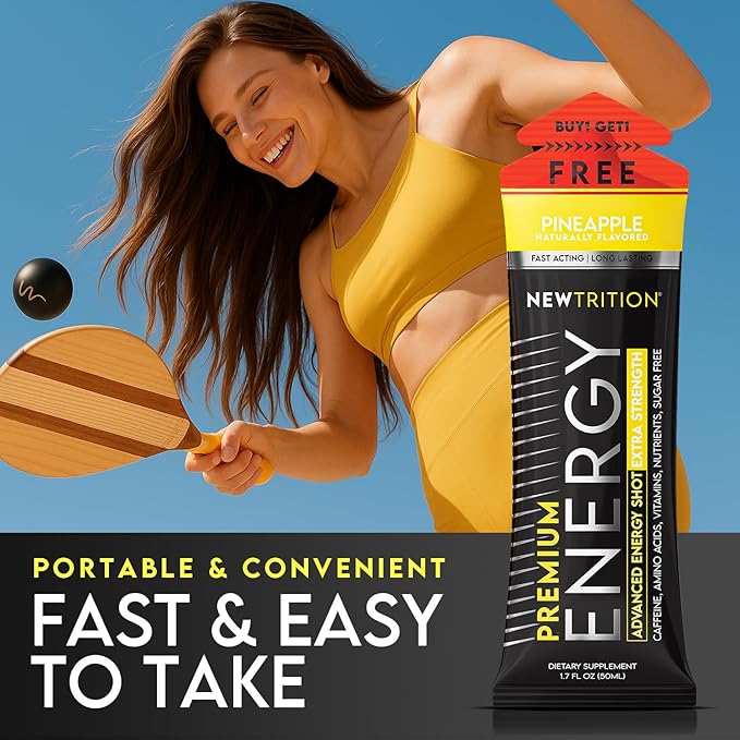 NewTrition® Extra Strength Energy Shots, 250mg Caffeine Energy Shots with Vitamin B & Amino Acids, Sugar-Free Vitamin Energy Shot, 1.7 fl oz (Pack of 12, Pineapple)