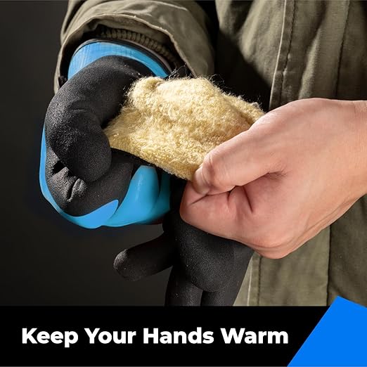 100% Waterproof Gloves for Men and Women, Winter Work Gloves for Cold Weather, Touchsreen, Thermal Gloves for Freezer Work, Fishing and Gardening, With Grip, Blue, X-Large