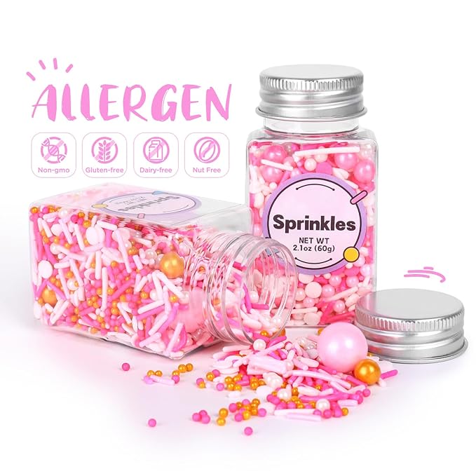 Edible Pink Sprinkle, Valentines Sprinkles Dessert Decorating, Confetti Sprinkle, Pearl Sprinkle, Pink Jimmies Sprinkle for Cake, Cupcake, Chocolate, Macaron, Waffle and Ice Cream(120g/4.23oz)